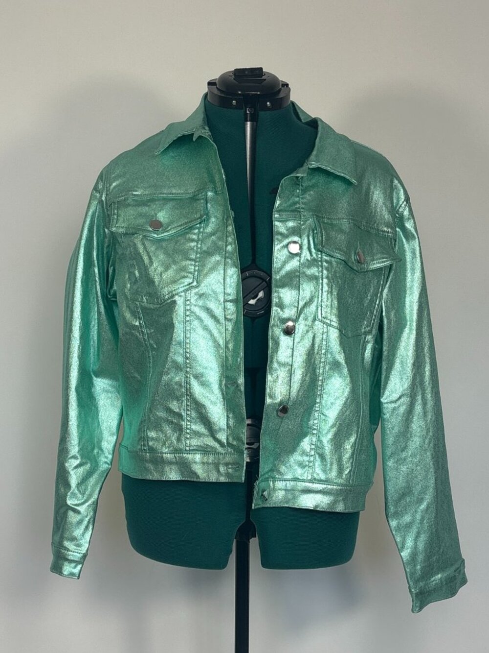 Ashley Stewart Mint Green Metallic "Denim" Jacket NWT Size 18/20